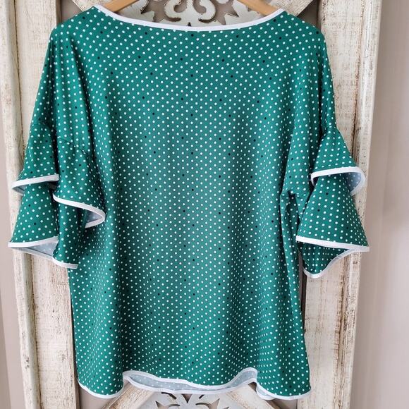 NY Collection Women's Plus Ruffle Elbow Sleeve ITY Dot Blouse - Picture 6 of 8
